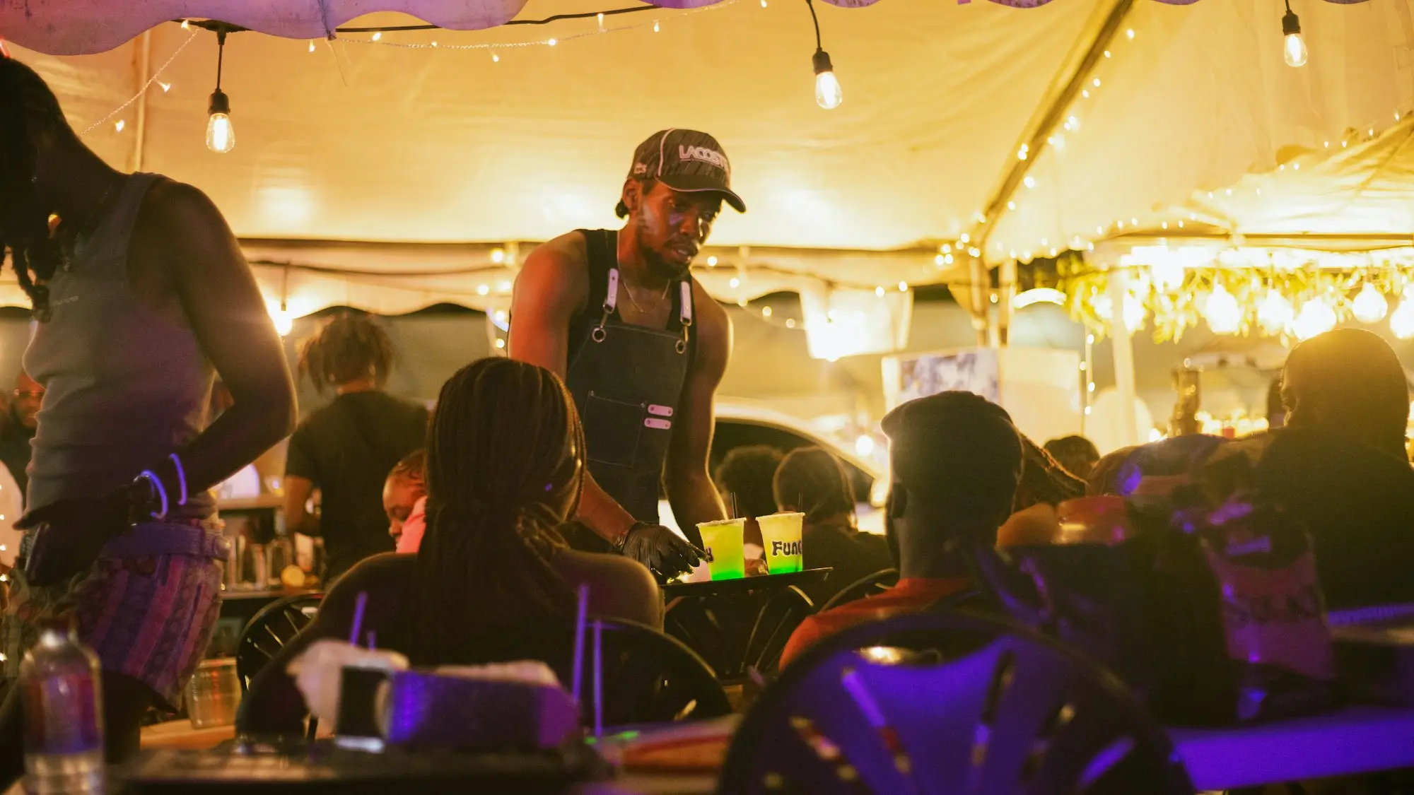 Food truck serving customers at an evening market on the Gold Coast